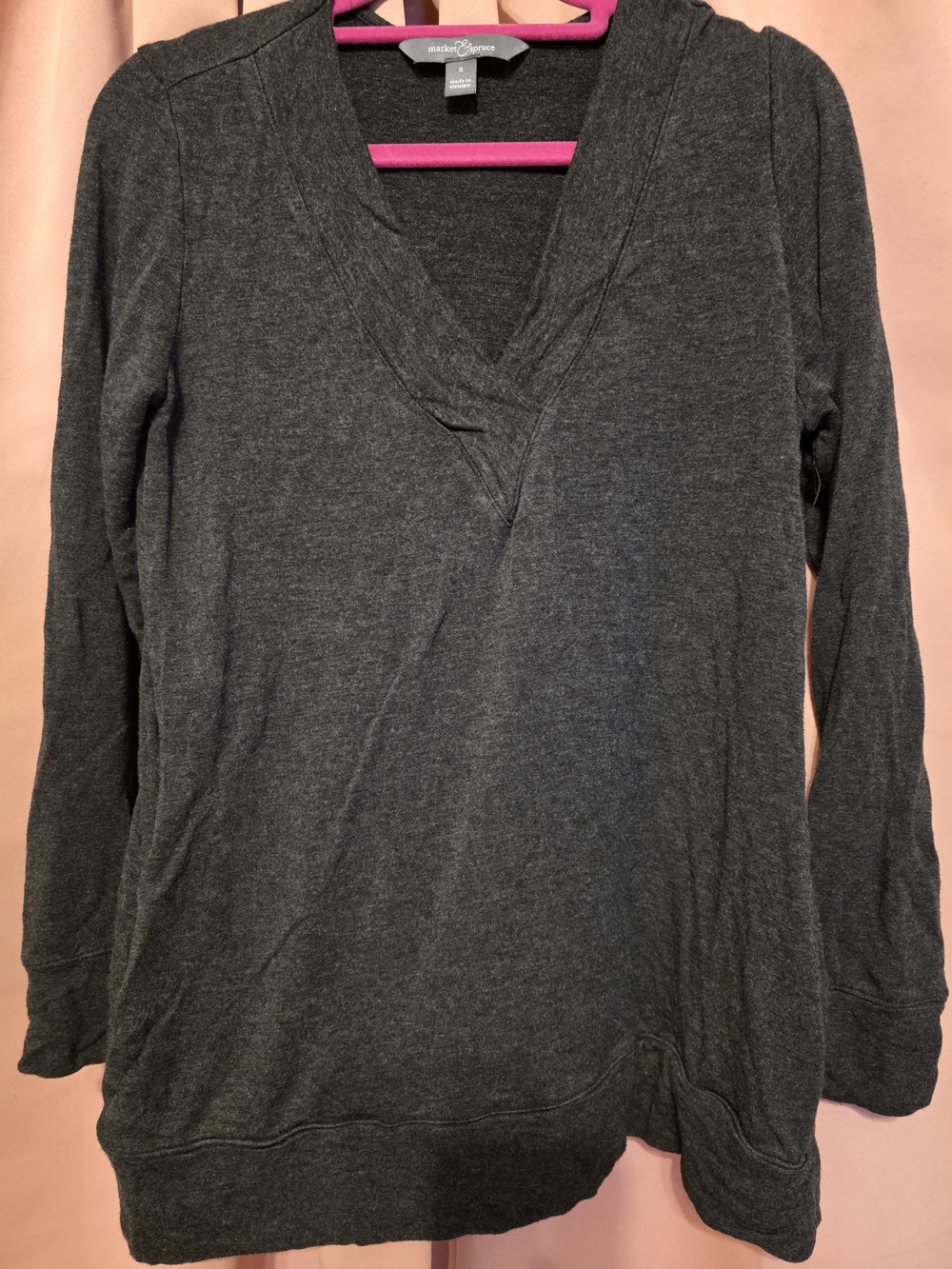 Market & Spruce Dark Charcoal V-Neck Pullover Sweatshirt